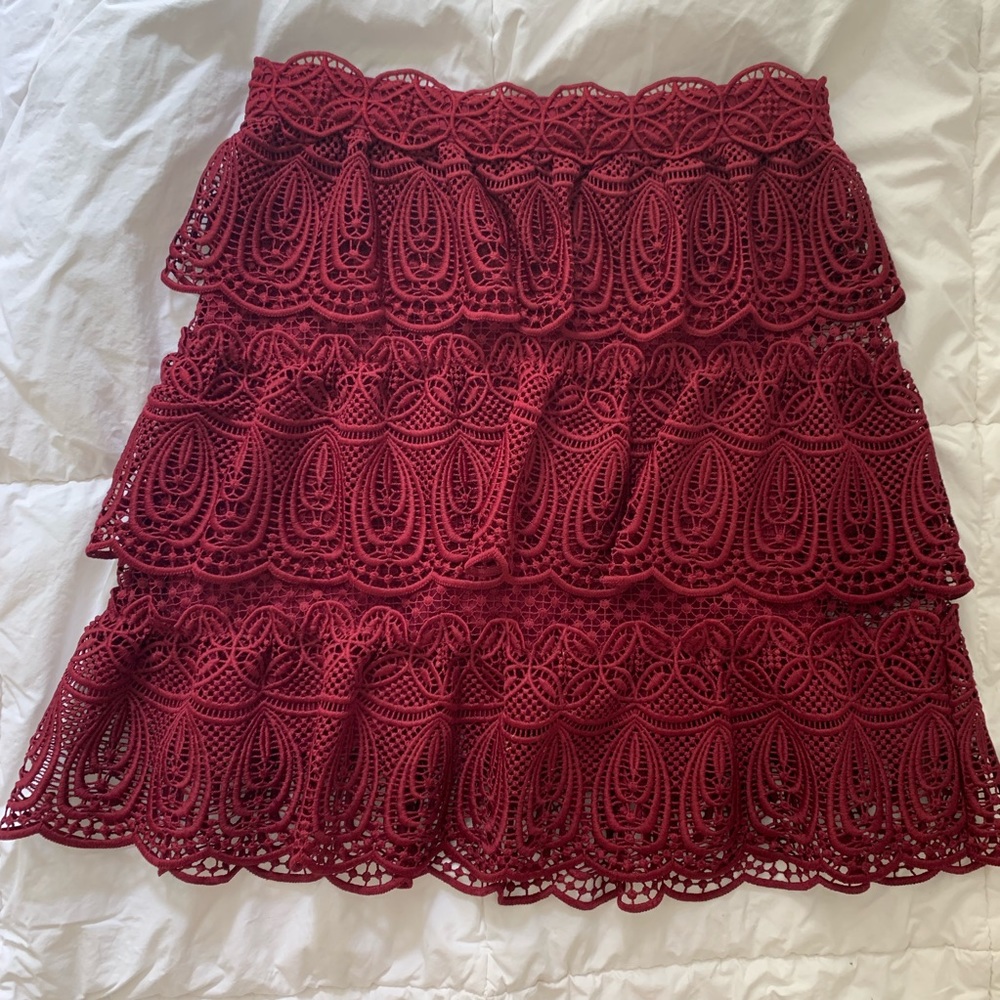 Self Portrait Burgundy Lace Skirt
